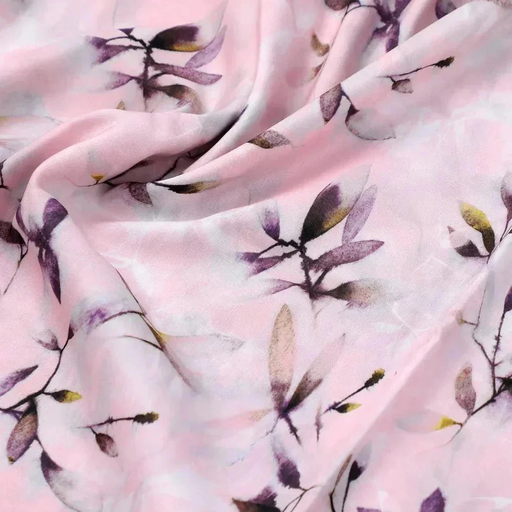 Pinkish Thin And Light Leaves Digital Printed Fabric - Muslin - Image 3