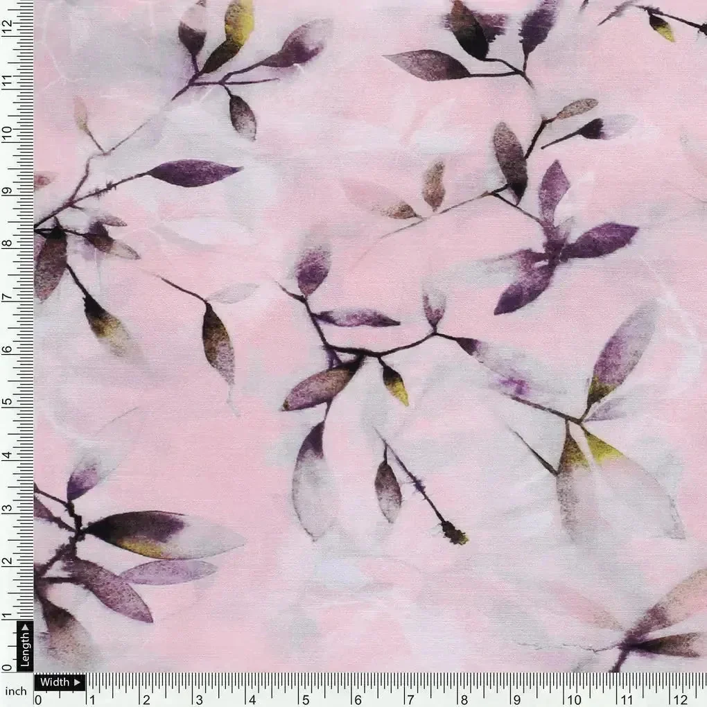Pinkish Thin And Light Leaves Digital Printed Fabric - Muslin - Image 4
