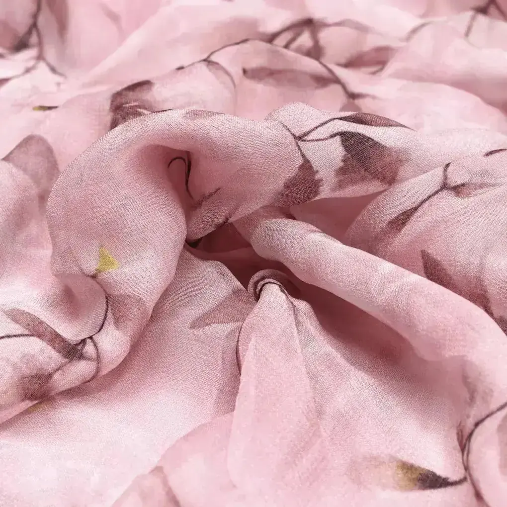 Pinkish Thin And Light Leaves Digital Printed Fabric - Pure Georgette - Image 3