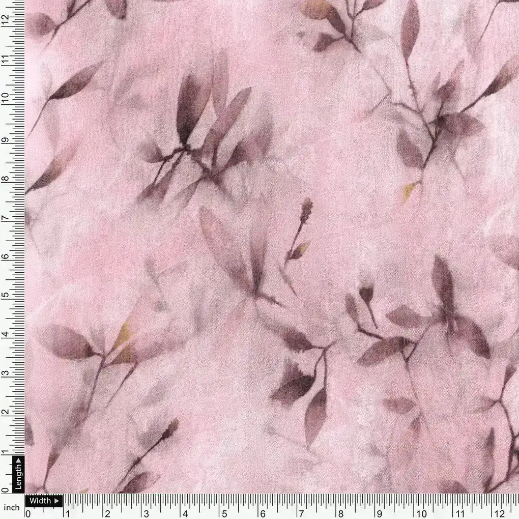Pinkish Thin And Light Leaves Digital Printed Fabric - Pure Georgette - Image 4