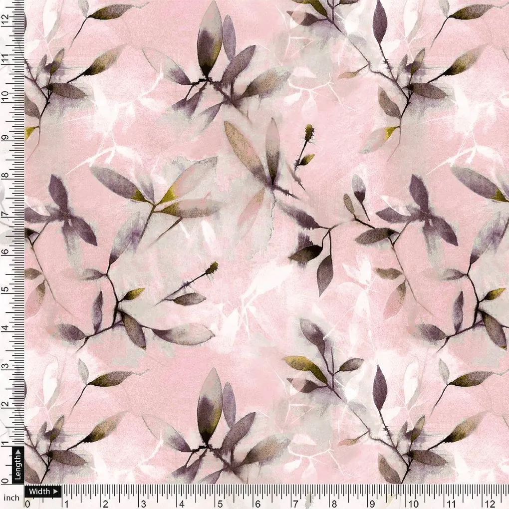 Pinkish Thin And Light Leaves Digital Printed Fabric - Rayon - Image 4