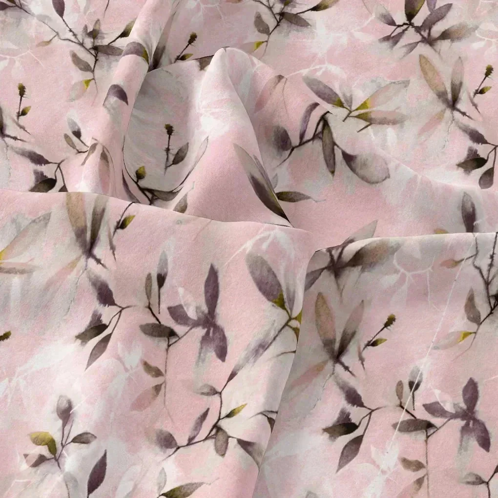 Pinkish Thin And Light Leaves Digital Printed Fabric - Crepe - Image 3