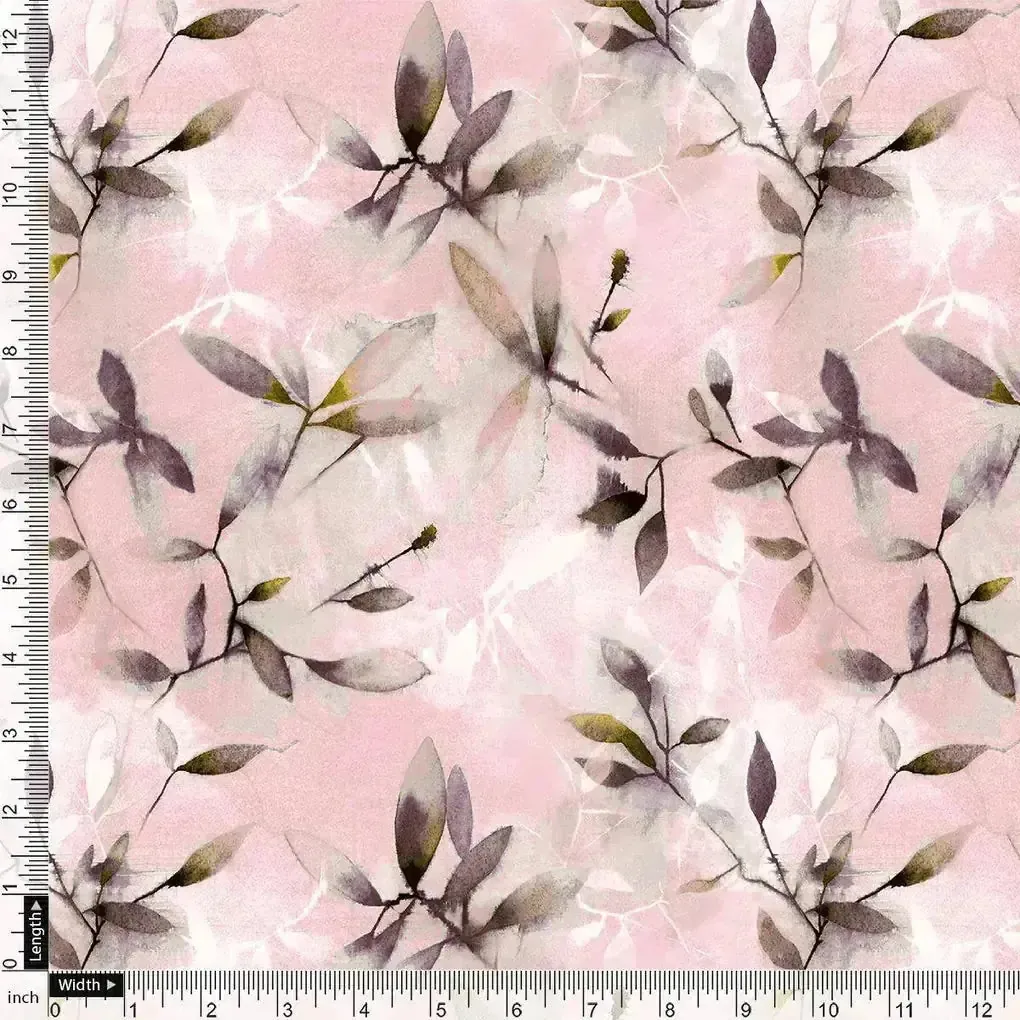 Pinkish Thin And Light Leaves Digital Printed Fabric - Crepe - Image 4