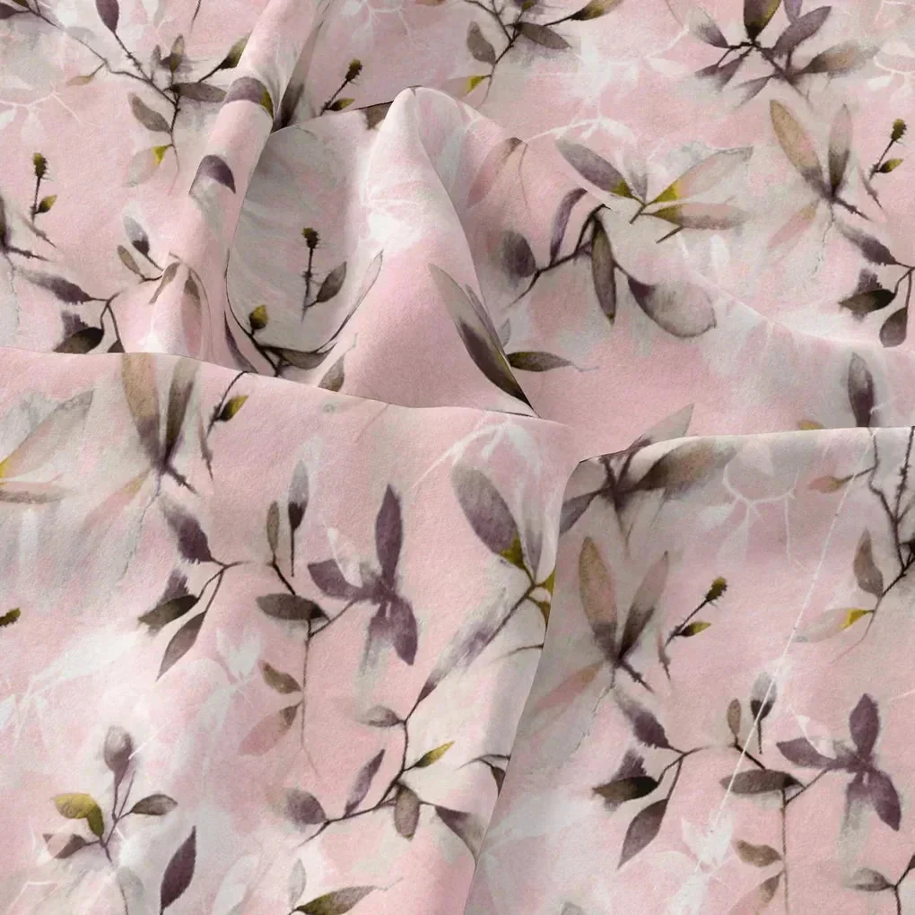 Pinkish Thin And Light Leaves Digital Printed Fabric - Tusser Silk - Image 3