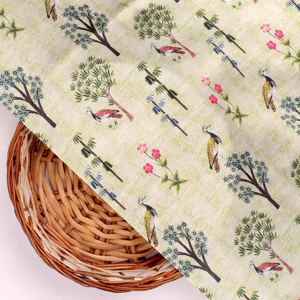 Pista Chinoiserie With Birds Digital Printed Fabric - Japan Satin - Image 2