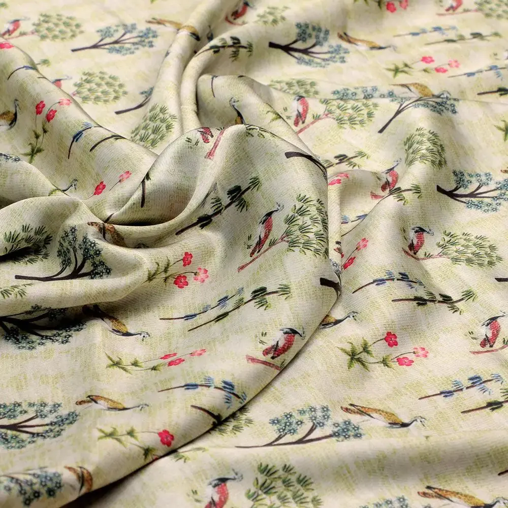 Pista Chinoiserie With Birds Digital Printed Fabric - Japan Satin - Image 3