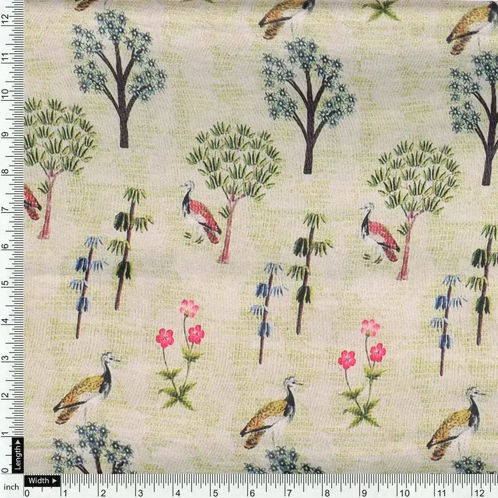 Pista Chinoiserie With Birds Digital Printed Fabric - Japan Satin - Image 4