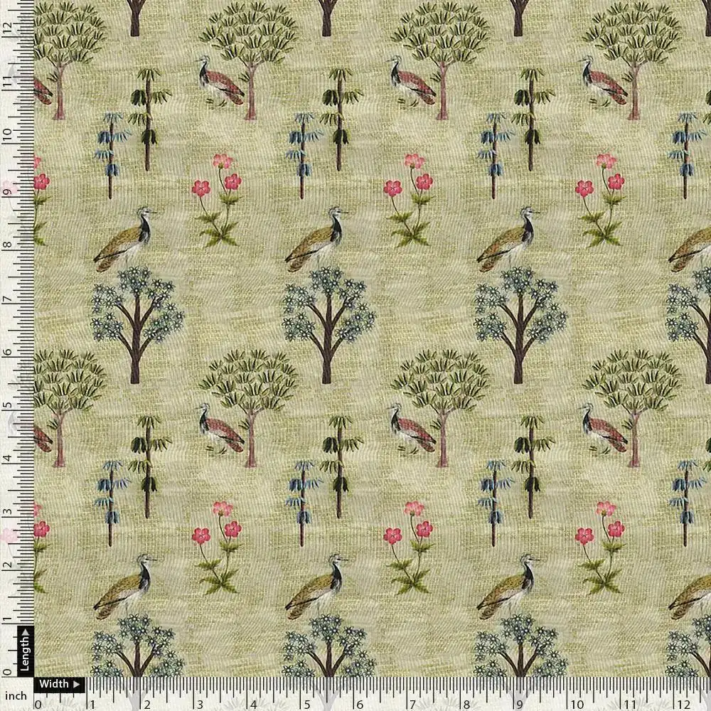 Pista Chinoiserie With Birds Digital Printed Fabric - Kora Silk - Image 4