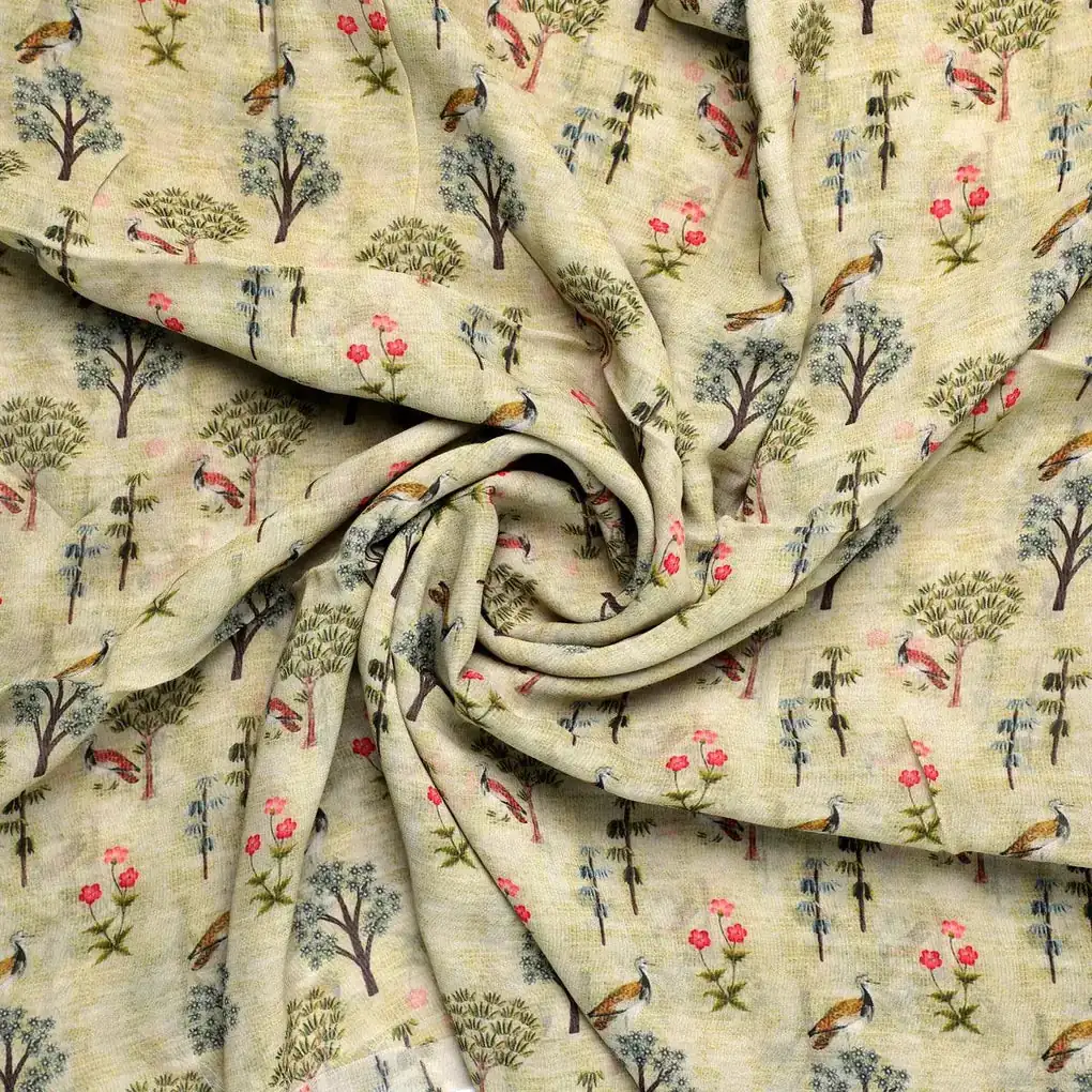Pista Chinoiserie With Birds Digital Printed Fabric - Pure Georgette - Image 3
