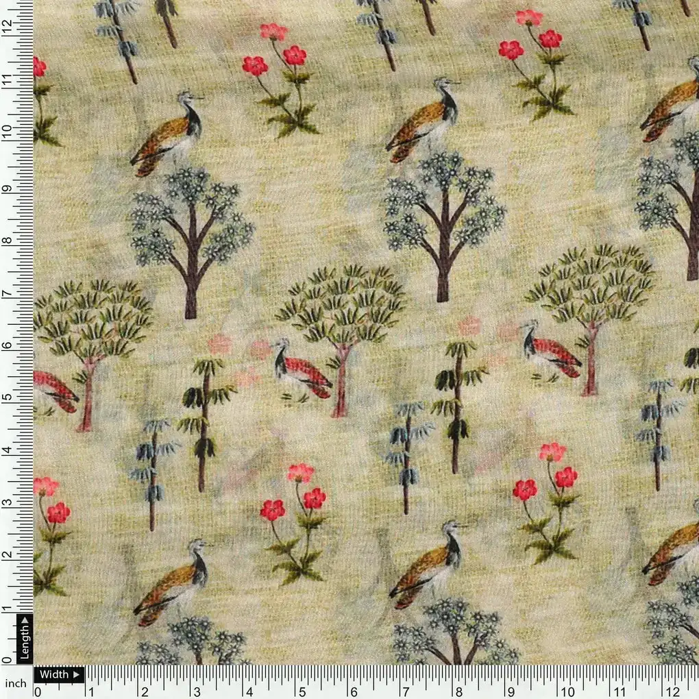 Pista Chinoiserie With Birds Digital Printed Fabric - Pure Georgette - Image 4