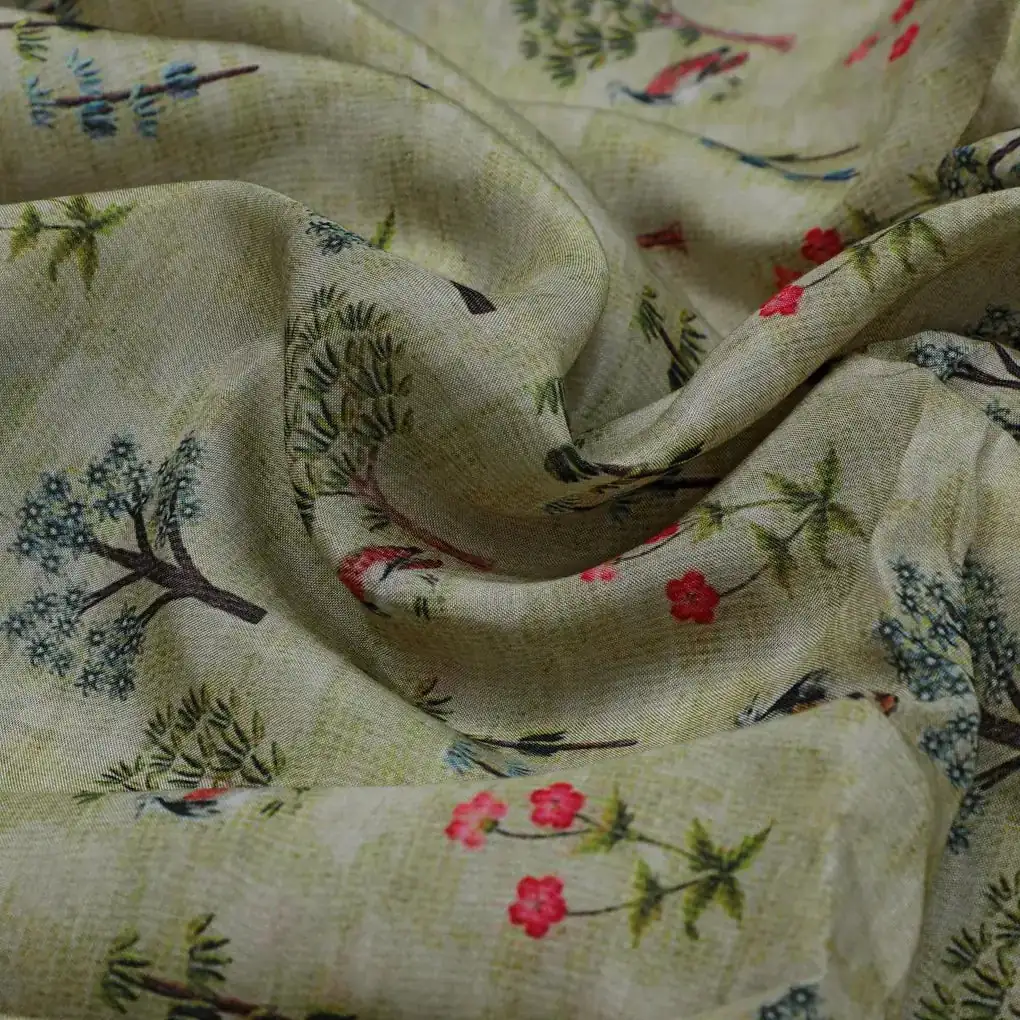 Pista Chinoiserie With Birds Digital Printed Fabric - Pure Muslin - Image 3