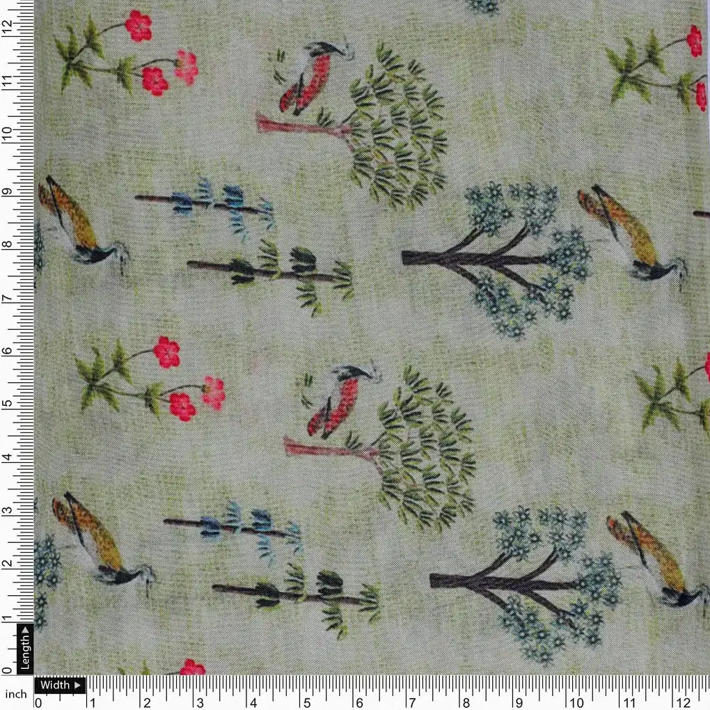 Pista Chinoiserie With Birds Digital Printed Fabric - Pure Muslin - Image 4