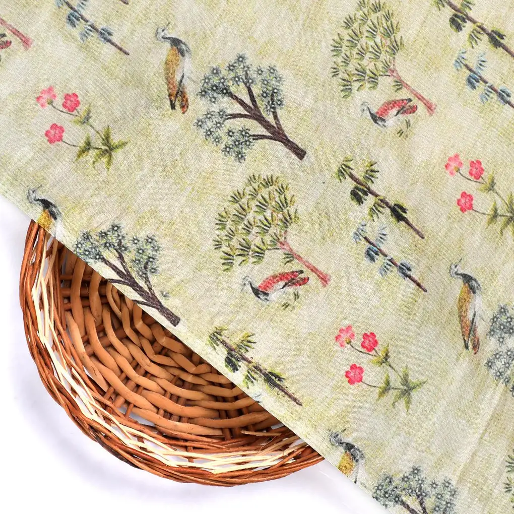 Pista Chinoiserie With Birds Digital Printed Fabric - Pure Muslin - Image 2