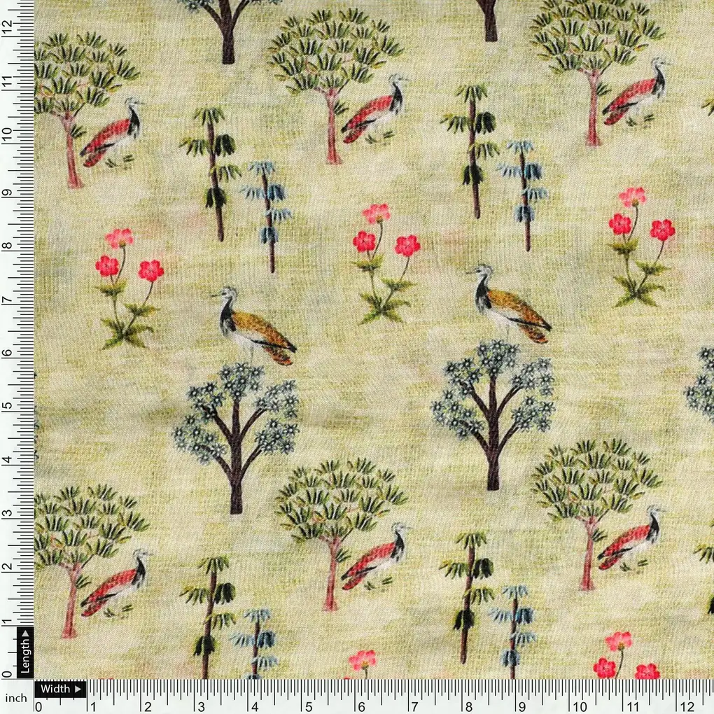 Pista Chinoiserie With Birds Digital Printed Fabric - Pure Muslin - Image 4
