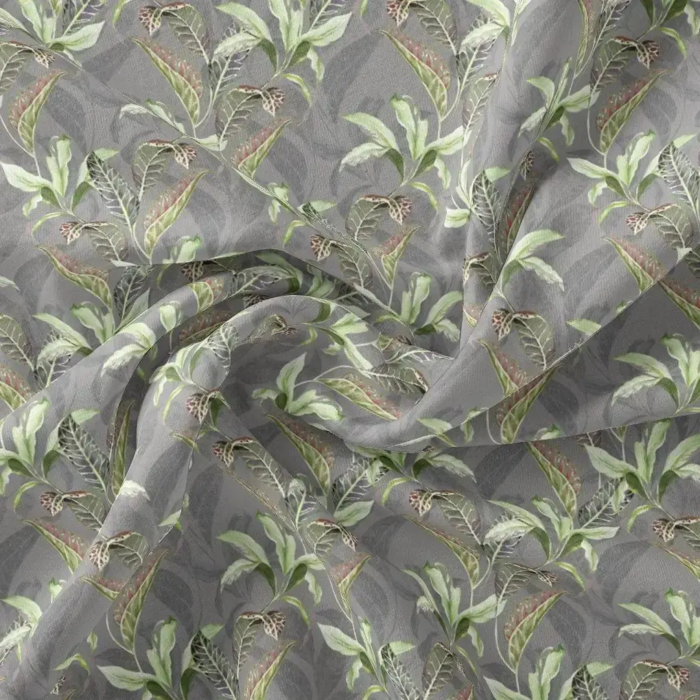 Pista Flower On Grey Digital Printed Fabric  - Weightless - Image 3
