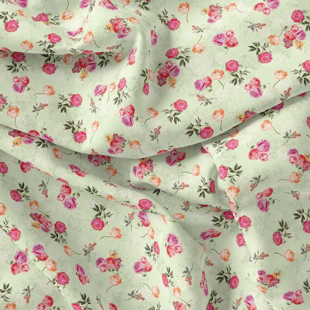 Pista Flower Silk Crepe Printed Fabric - Image 4