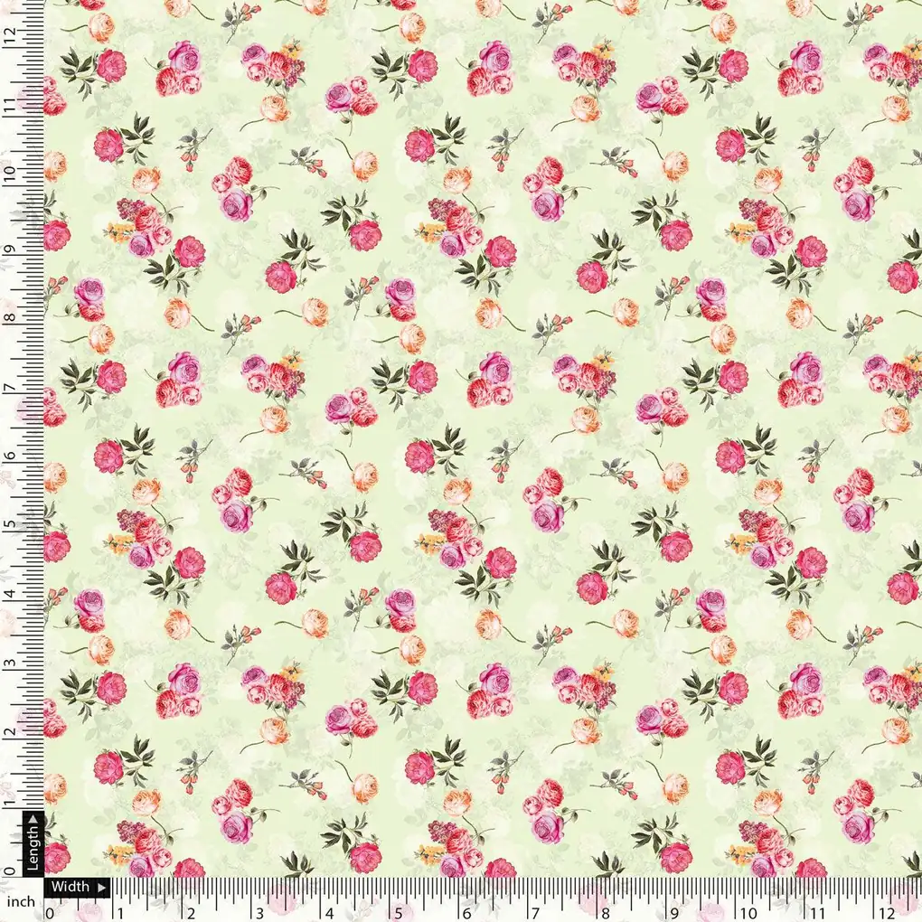 Pista Flower Silk Crepe Printed Fabric - Image 5