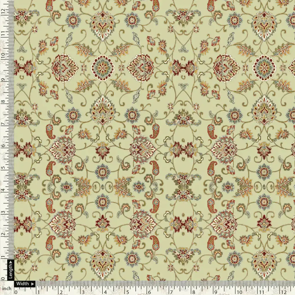 Pista Green Baroque Pure Georgette Printed Fabric Material - Image 5