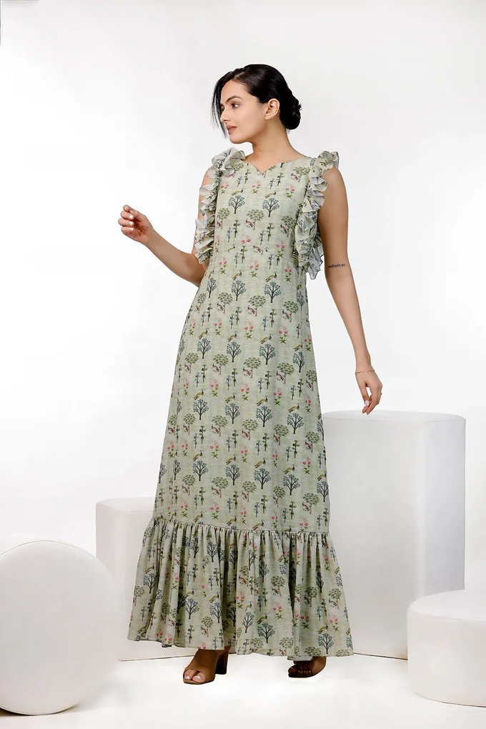 Pista Green Floral Print Maxi Gown - Image 3