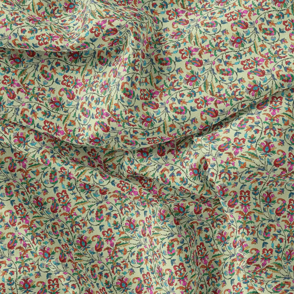 Pista Green Paisley Pashmina Printed Fabric - Image 4