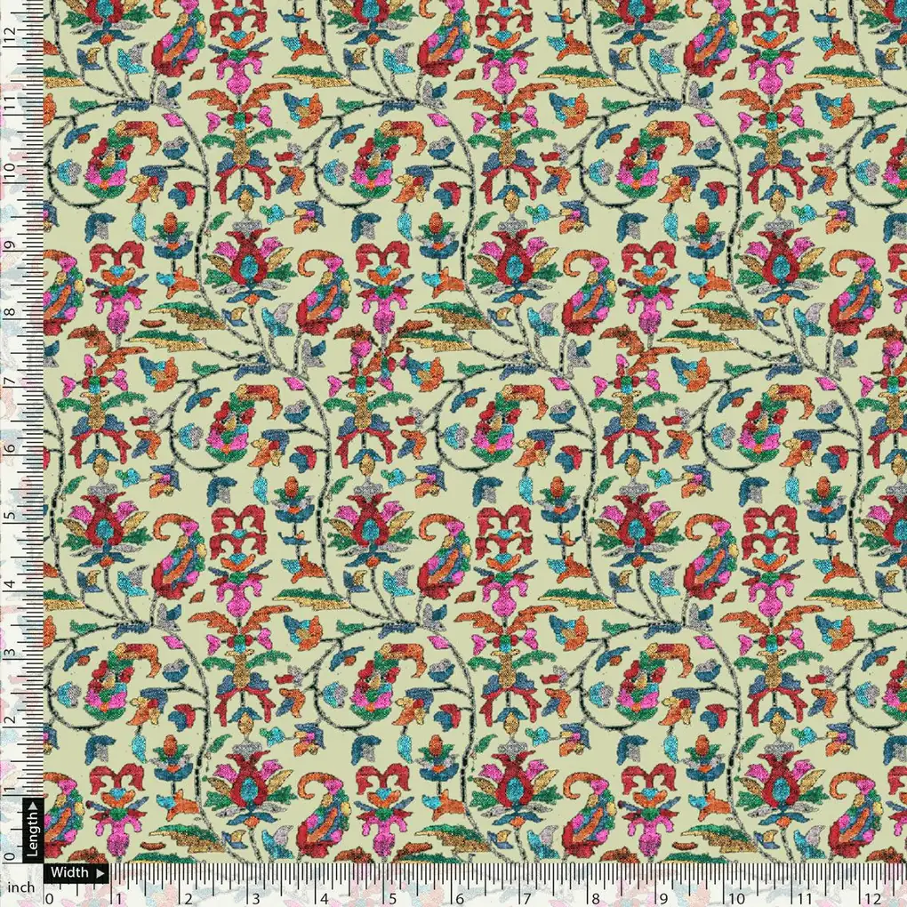 Pista Green Paisley Pashmina Printed Fabric - Image 5