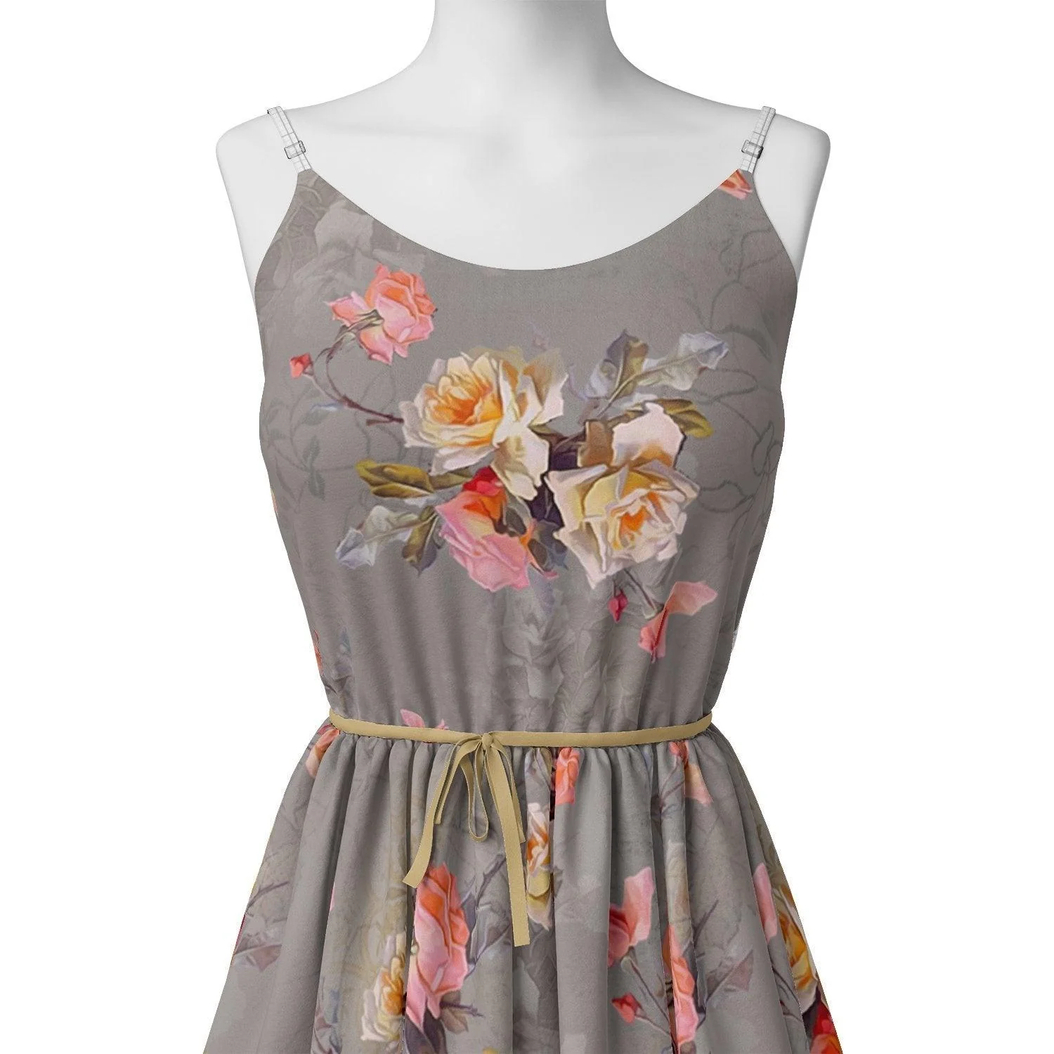 Pixel Floral Laying Over Grey Digital Printed Fabric - Image 2