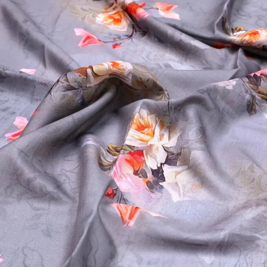 Pixel Floral Laying Over Grey Digital Printed Fabric - Image 3
