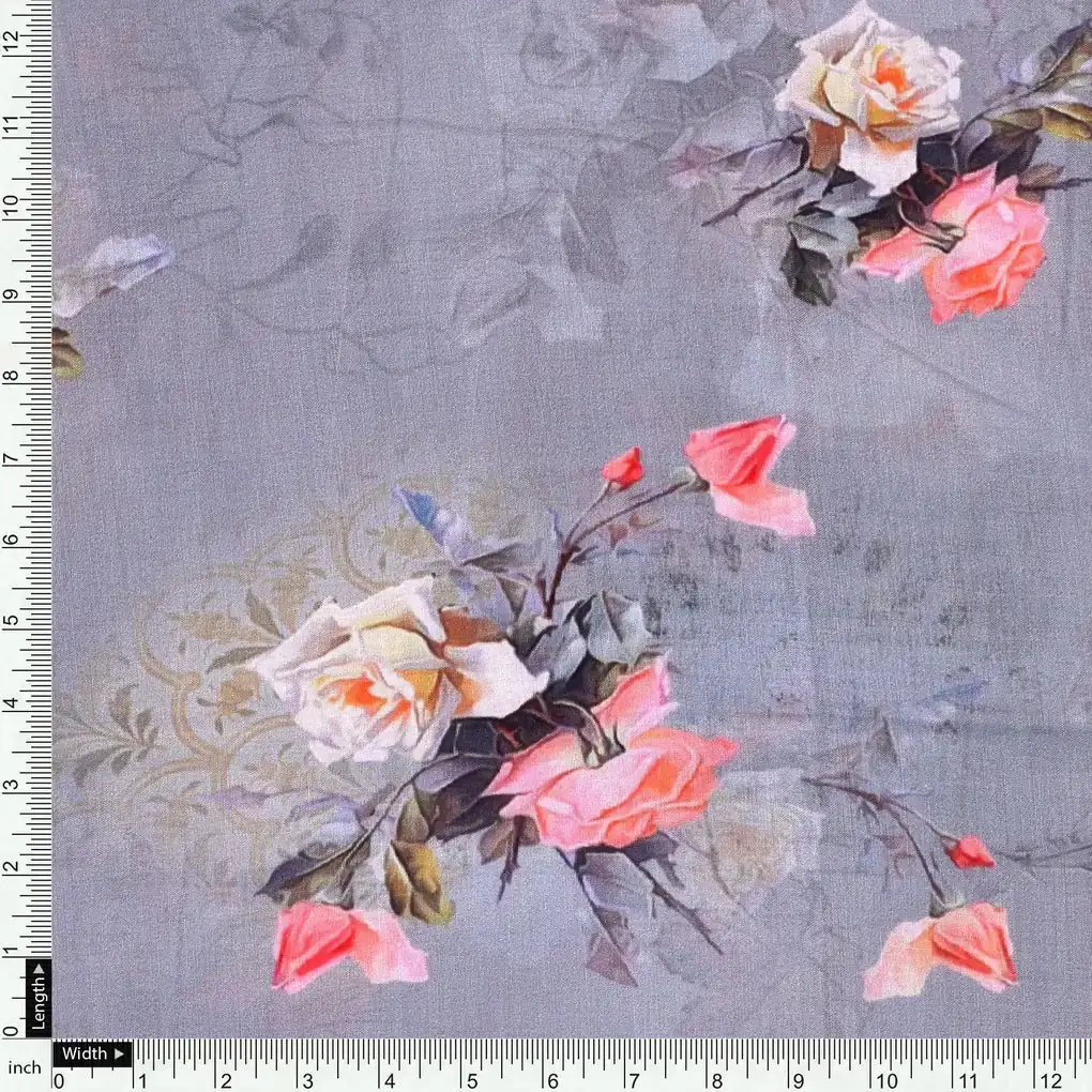 Pixel Floral Laying Over Grey Digital Printed Fabric - Image 4