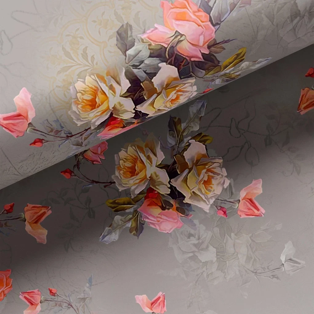 Pixel Floral Laying Over Grey Digital Printed Fabric - Image 3