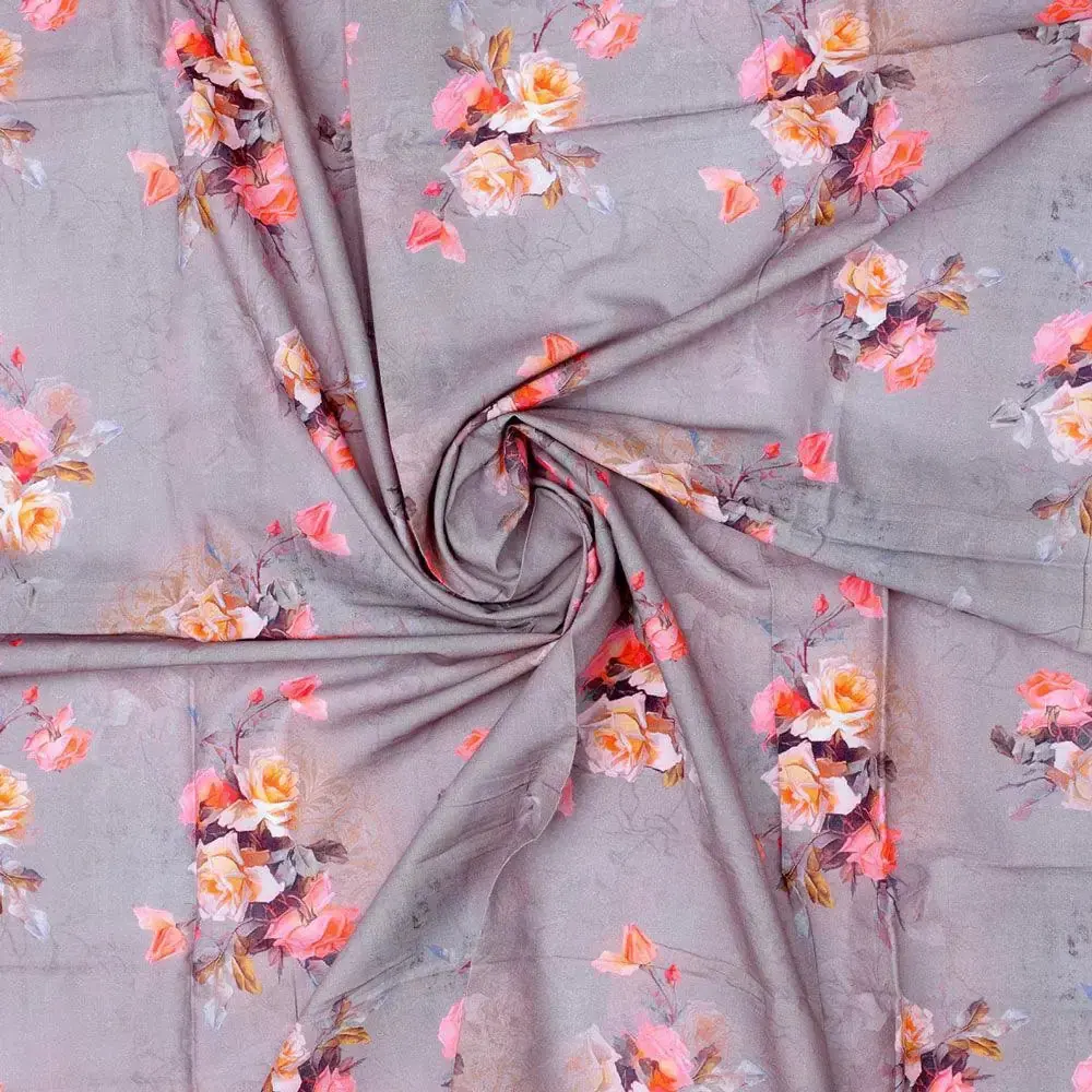 Pixel Floral Laying Over Grey Digital Printed Fabric - Image 3