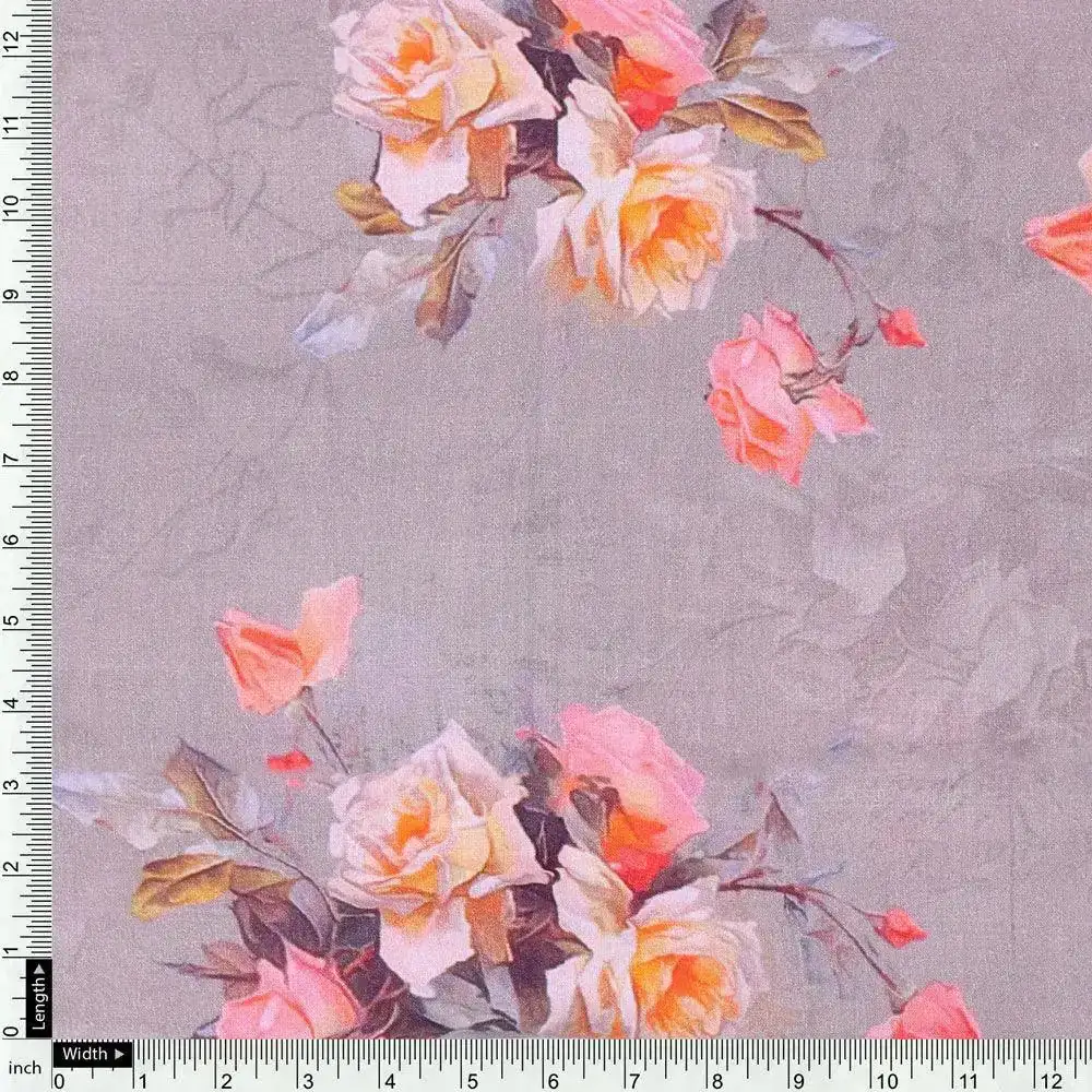 Pixel Floral Laying Over Grey Digital Printed Fabric - Image 4