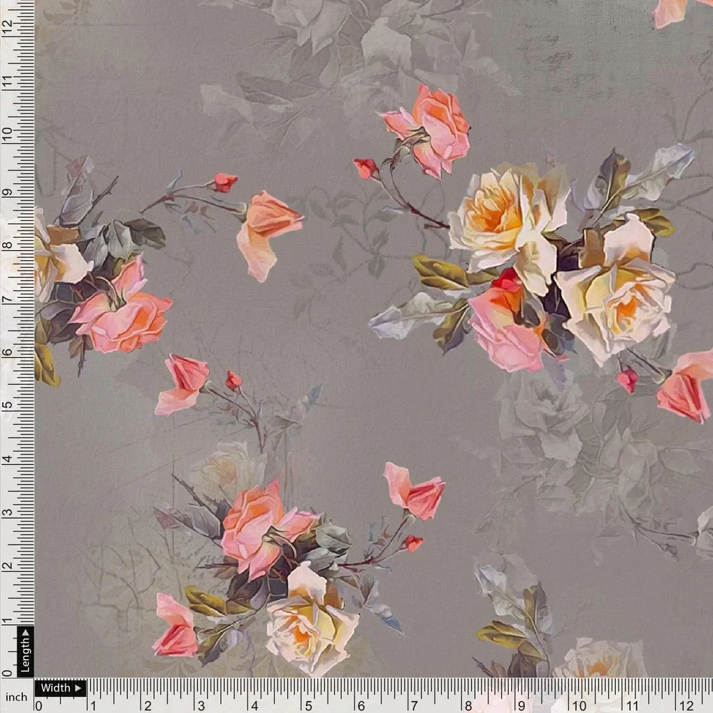 Pixel Floral Laying Over Grey Digital Printed Fabric - Image 4