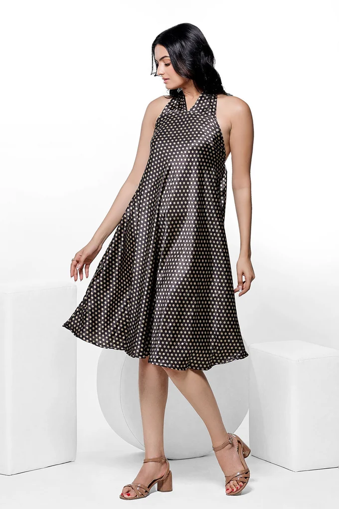 Polka Dot Print With Brown Color Midi - Image 3
