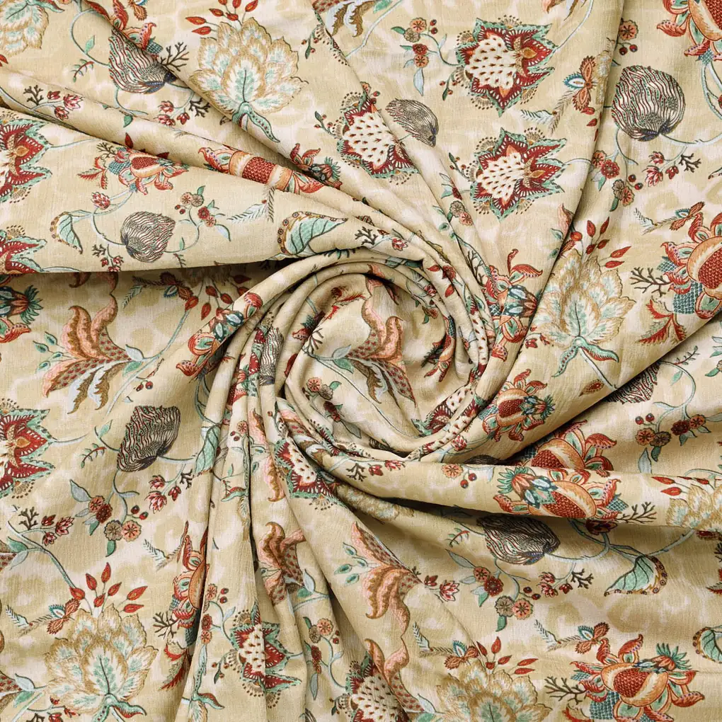 Premium Beige Floral Ethnic Polyester Fabric by FAB VOGUE Studio - Image 2