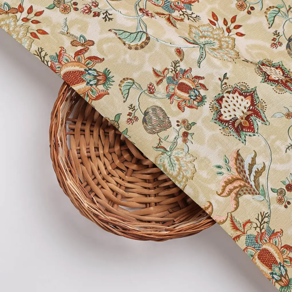 Premium Beige Floral Ethnic Polyester Fabric by FAB VOGUE Studio - Image 3