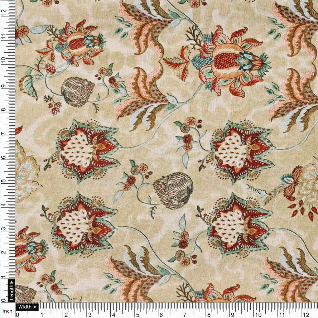 Premium Beige Floral Ethnic Polyester Fabric by FAB VOGUE Studio - Image 4