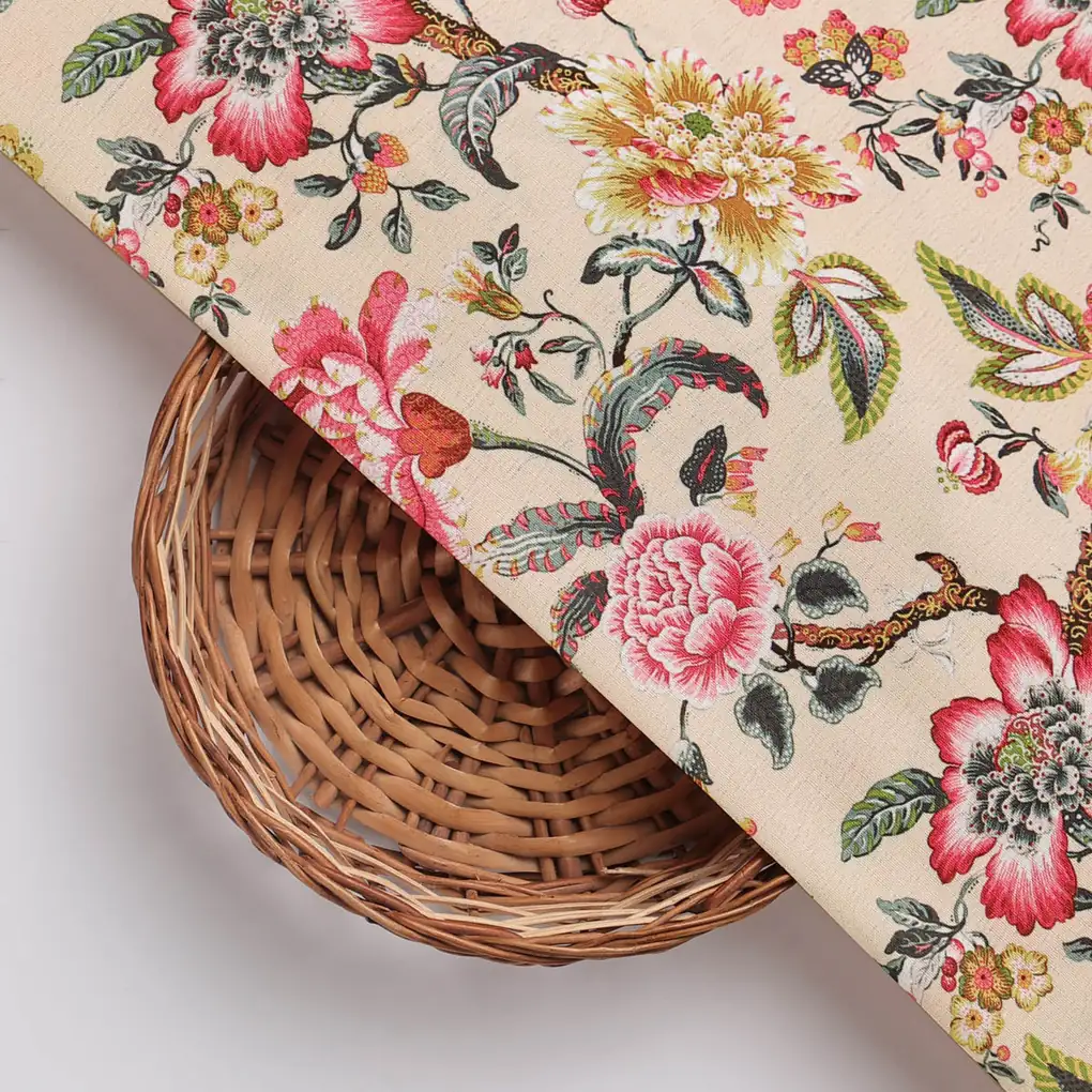 Premium Chinoiserie Floral Printed Polyester Fabric - Image 3