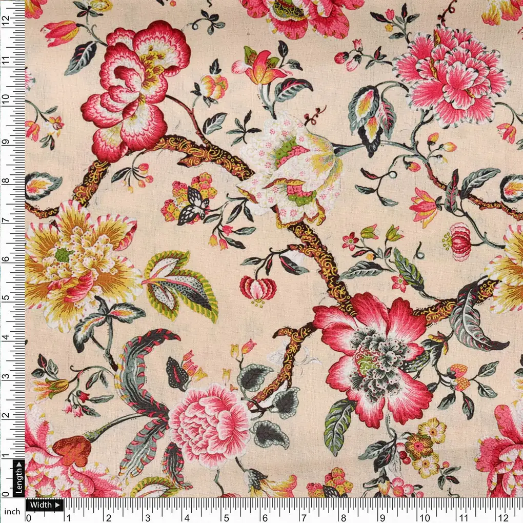 Premium Chinoiserie Floral Printed Polyester Fabric - Image 4