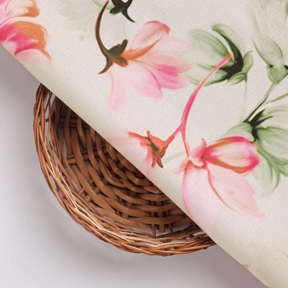 Premium Cream Pink Floral Polyester Fabric - 145CM Width - Image 3