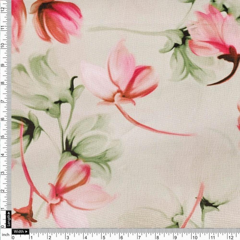 Premium Cream Pink Floral Polyester Fabric - 145CM Width - Image 4