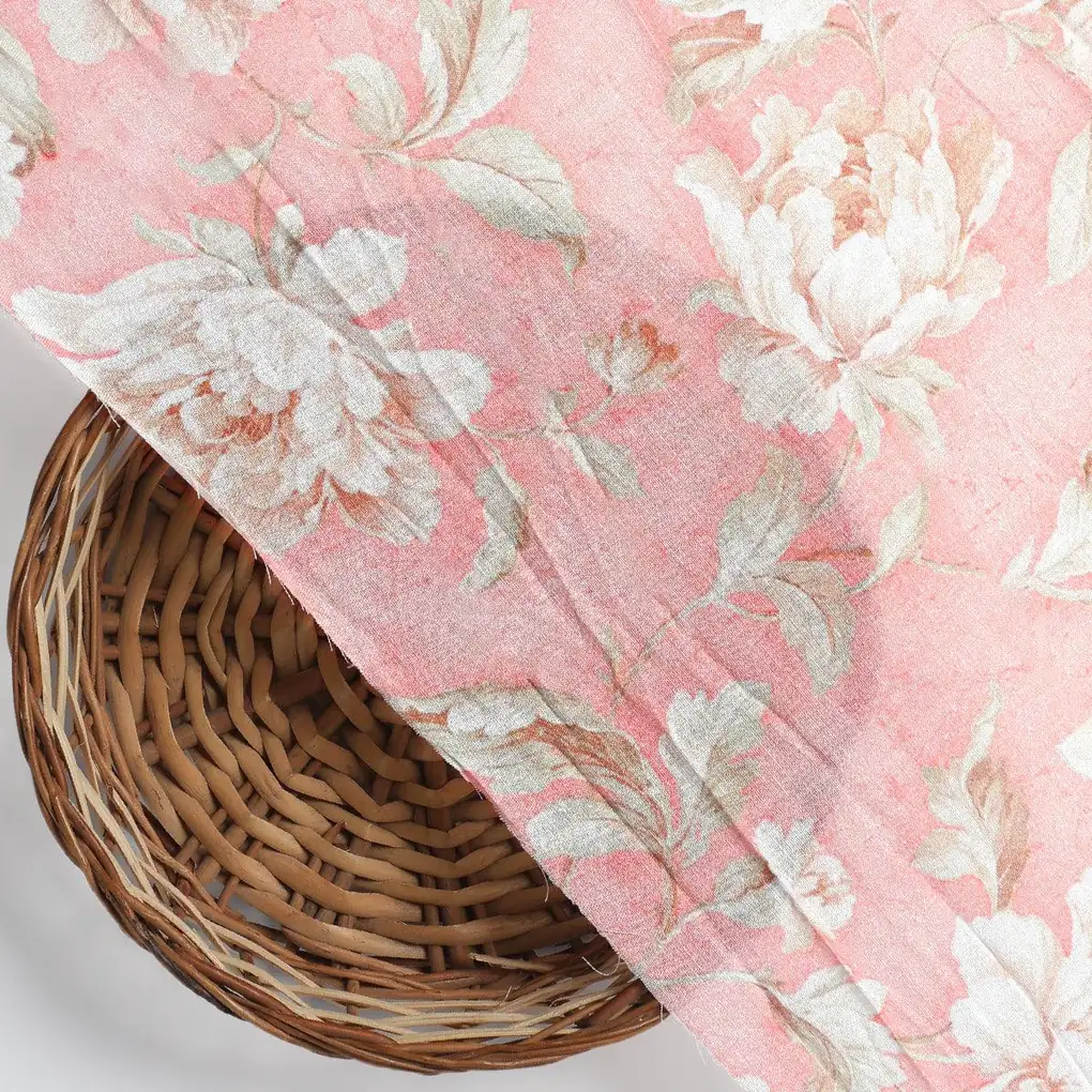 Pure Cotton Digital Printed Fabric - Peach Color & Floral Design - Image 2