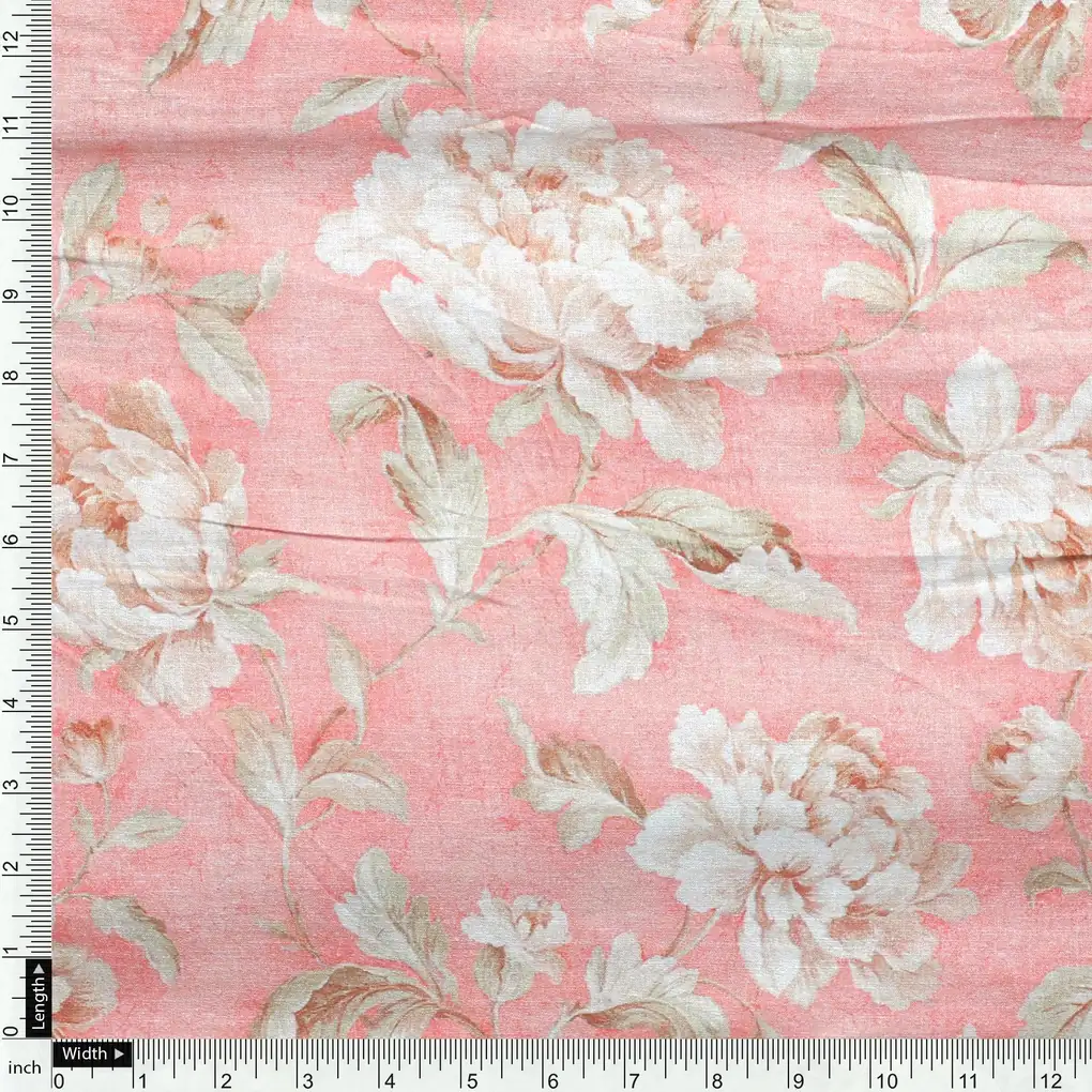 Pure Cotton Digital Printed Fabric - Peach Color & Floral Design - Image 4