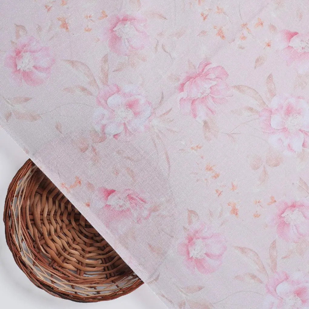 Pure Cotton Digital Printed Fabrics in Light Pink and Floral Leaves Pattern - Image 2