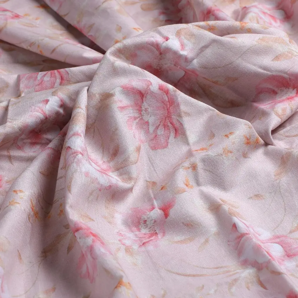Pure Cotton Digital Printed Fabrics in Light Pink and Floral Leaves Pattern - Image 3