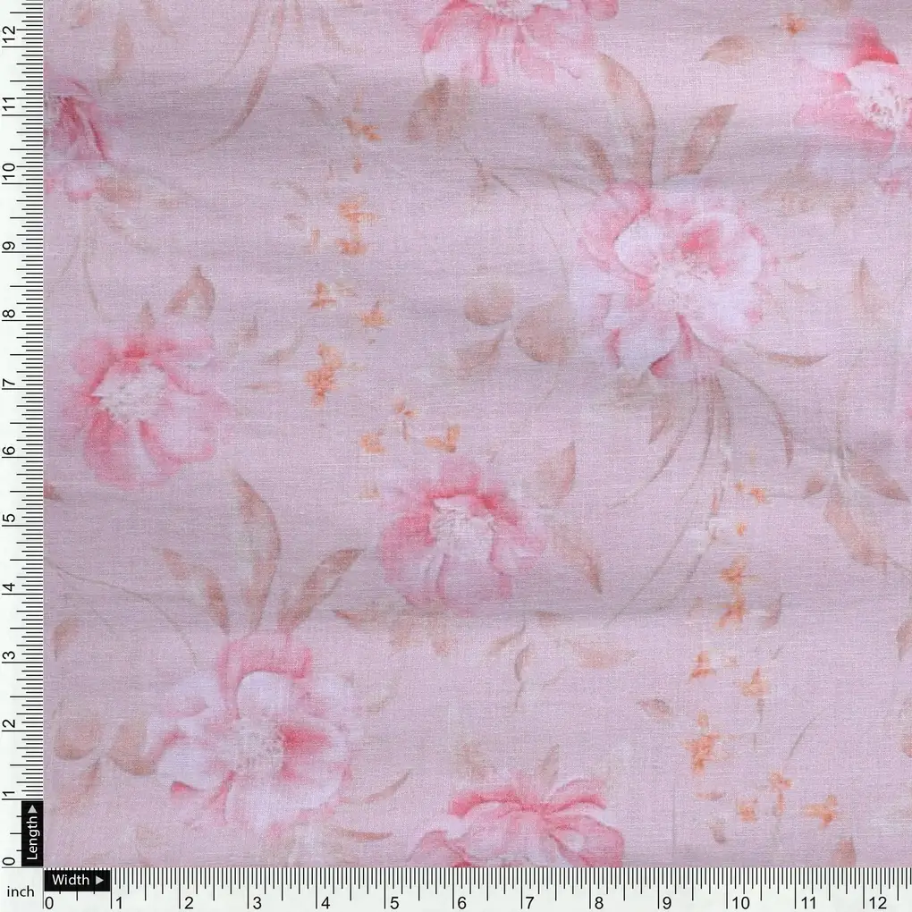 Pure Cotton Digital Printed Fabrics in Light Pink and Floral Leaves Pattern - Image 4