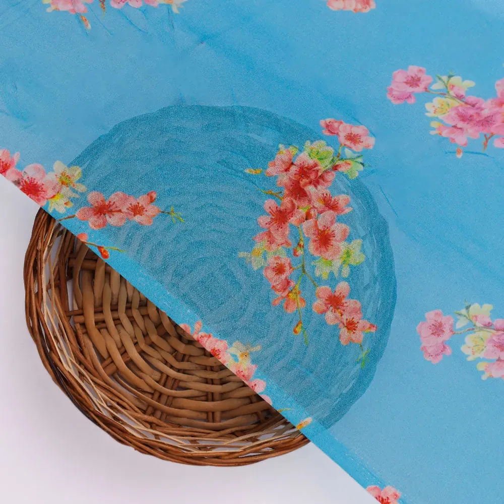 FAB VOGUE Studio's Pure Georgette Digital Printed Ditsy Fabric in Blue - Image 2