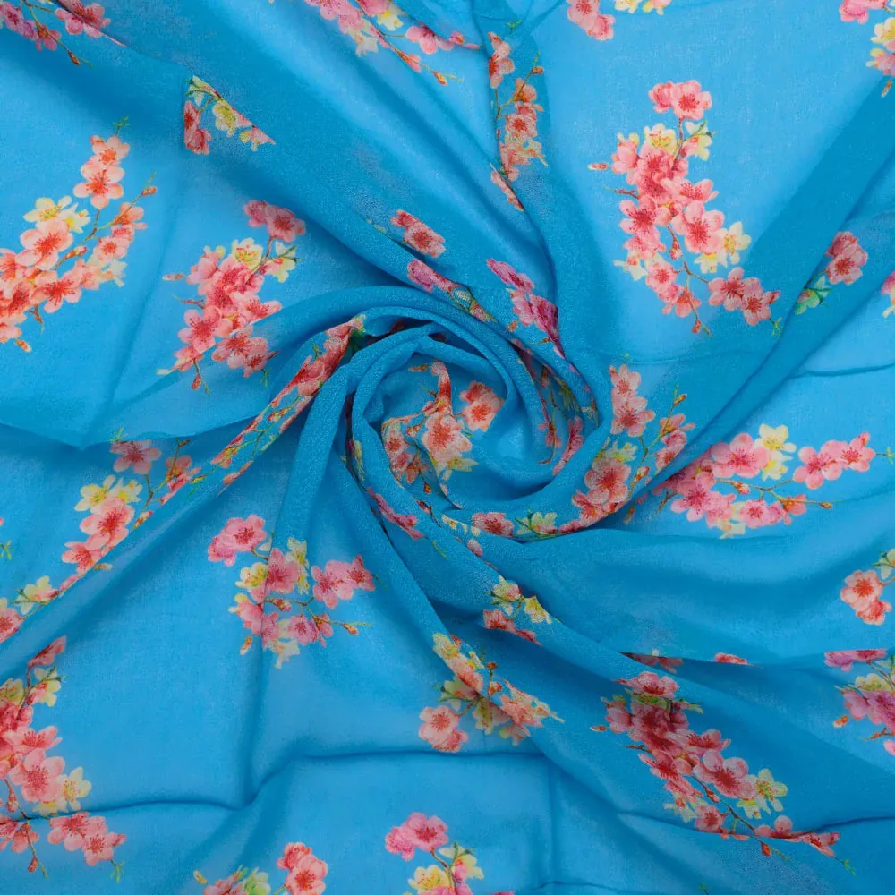 FAB VOGUE Studio's Pure Georgette Digital Printed Ditsy Fabric in Blue - Image 3