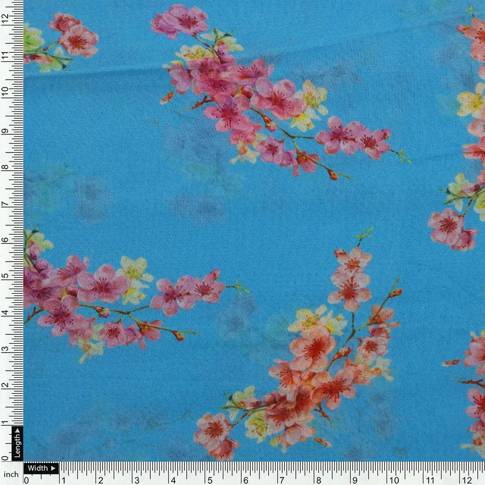 FAB VOGUE Studio's Pure Georgette Digital Printed Ditsy Fabric in Blue - Image 4