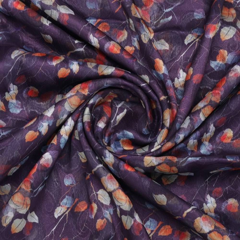 Purple Brasso Fabric with Autumnal Leaves & Paisley Print - Image 2