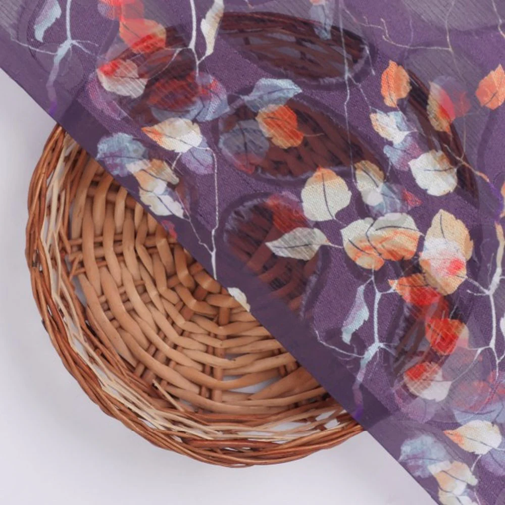 Purple Brasso Fabric with Autumnal Leaves & Paisley Print - Image 3
